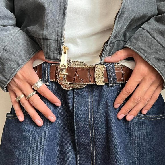 Vintage style brown American western gold boho belt - Picture 2 of 8